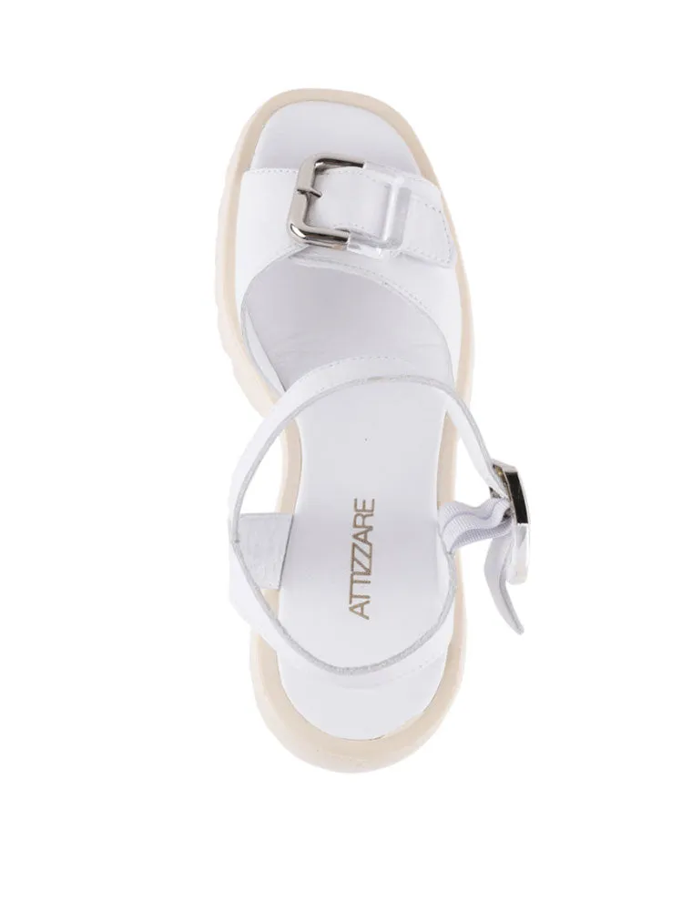 Low Platform Chunky Block Heel Sandal, White