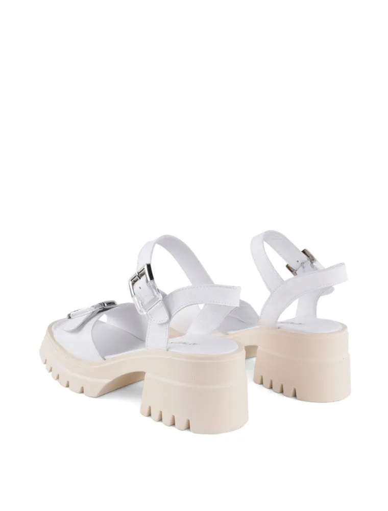 Low Platform Chunky Block Heel Sandal, White