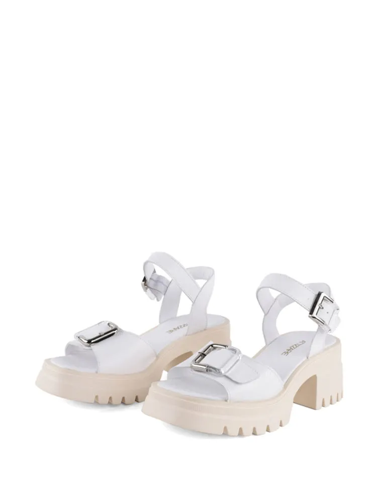 Low Platform Chunky Block Heel Sandal, White