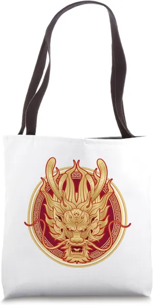 Lucky Money Red Pocket Dragon Year Ingot Taiji ART ON BACK Tote Bag