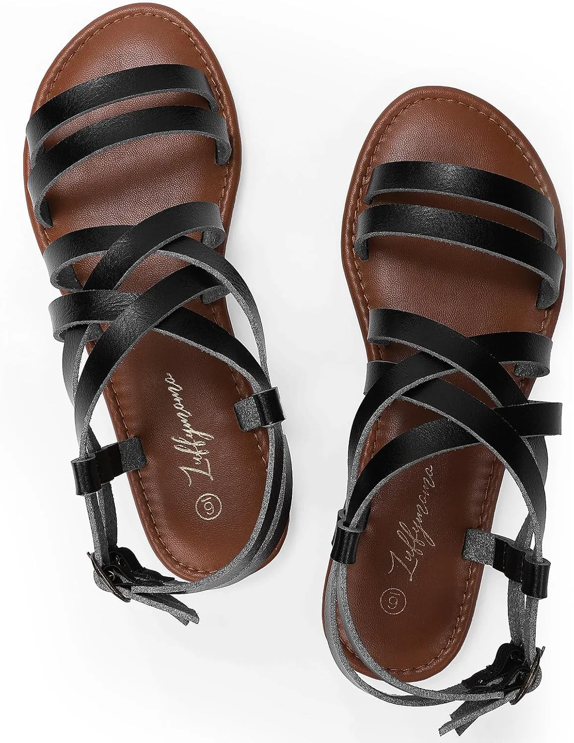 Luffymomo Women's Flat Sandals Open Toe Casual Strappy Sandals Comfortable Ankle Strap Gladiator Slides