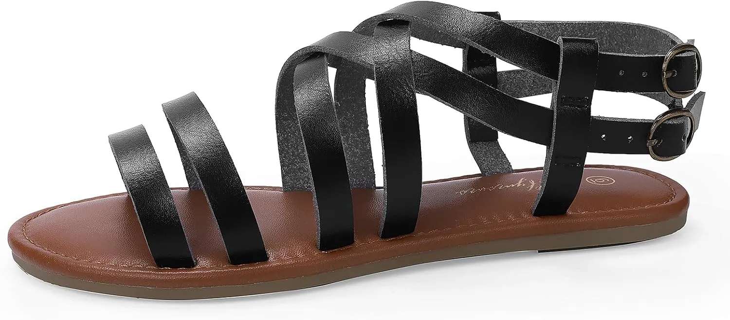 Luffymomo Women's Flat Sandals Open Toe Casual Strappy Sandals Comfortable Ankle Strap Gladiator Slides