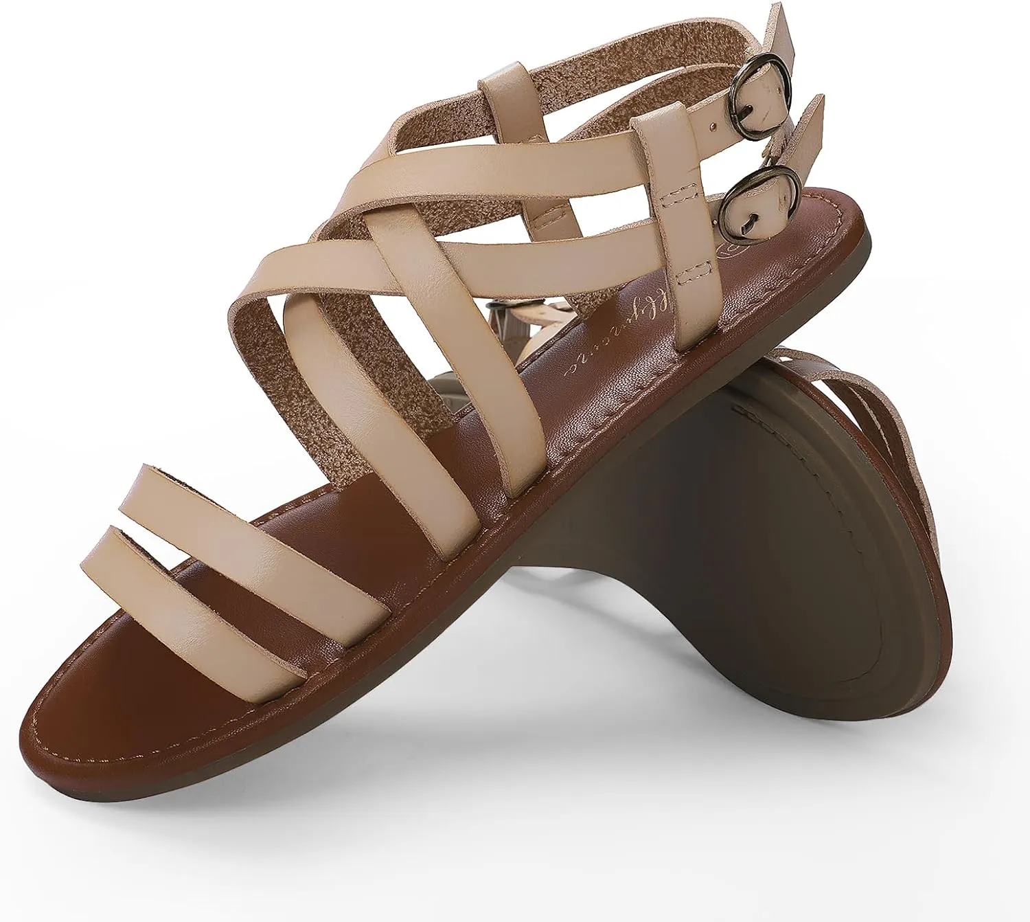 Luffymomo Women's Flat Sandals Open Toe Casual Strappy Sandals Comfortable Ankle Strap Gladiator Slides