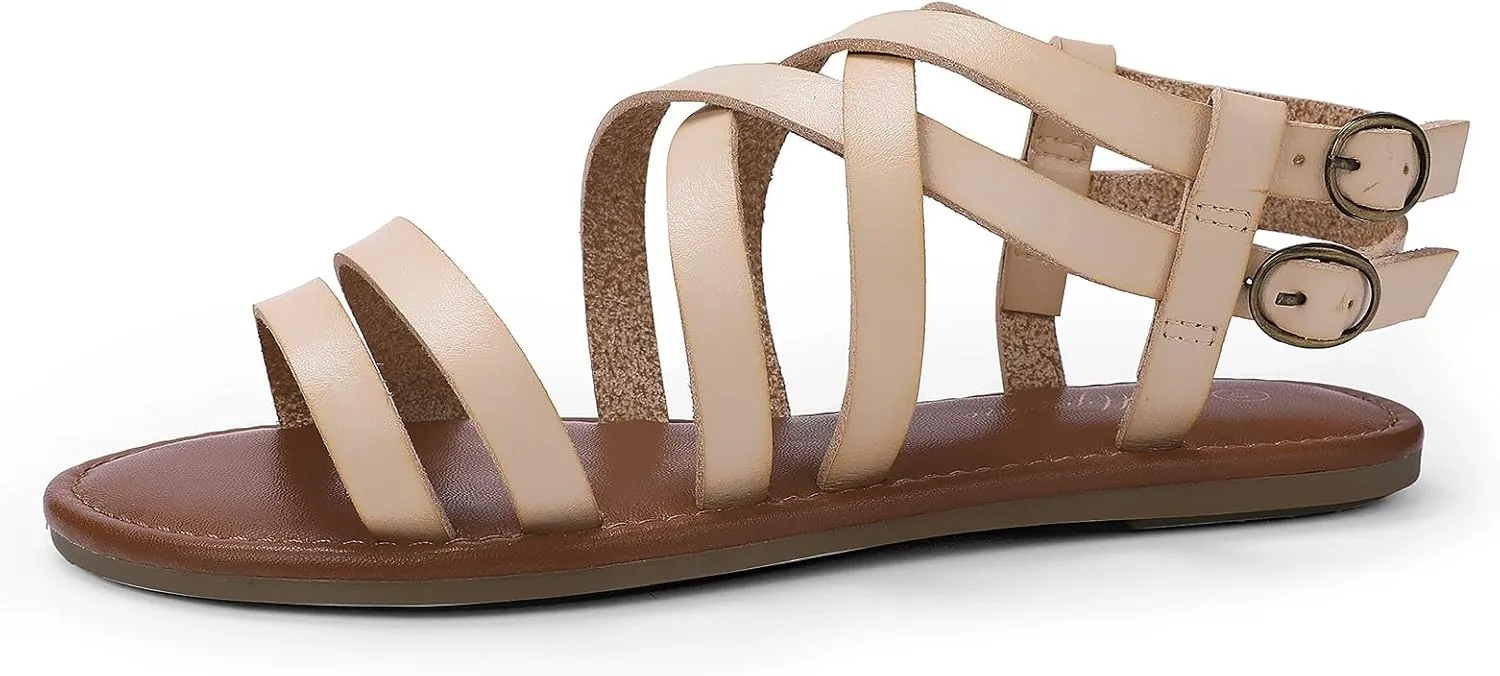 Luffymomo Women's Flat Sandals Open Toe Casual Strappy Sandals Comfortable Ankle Strap Gladiator Slides