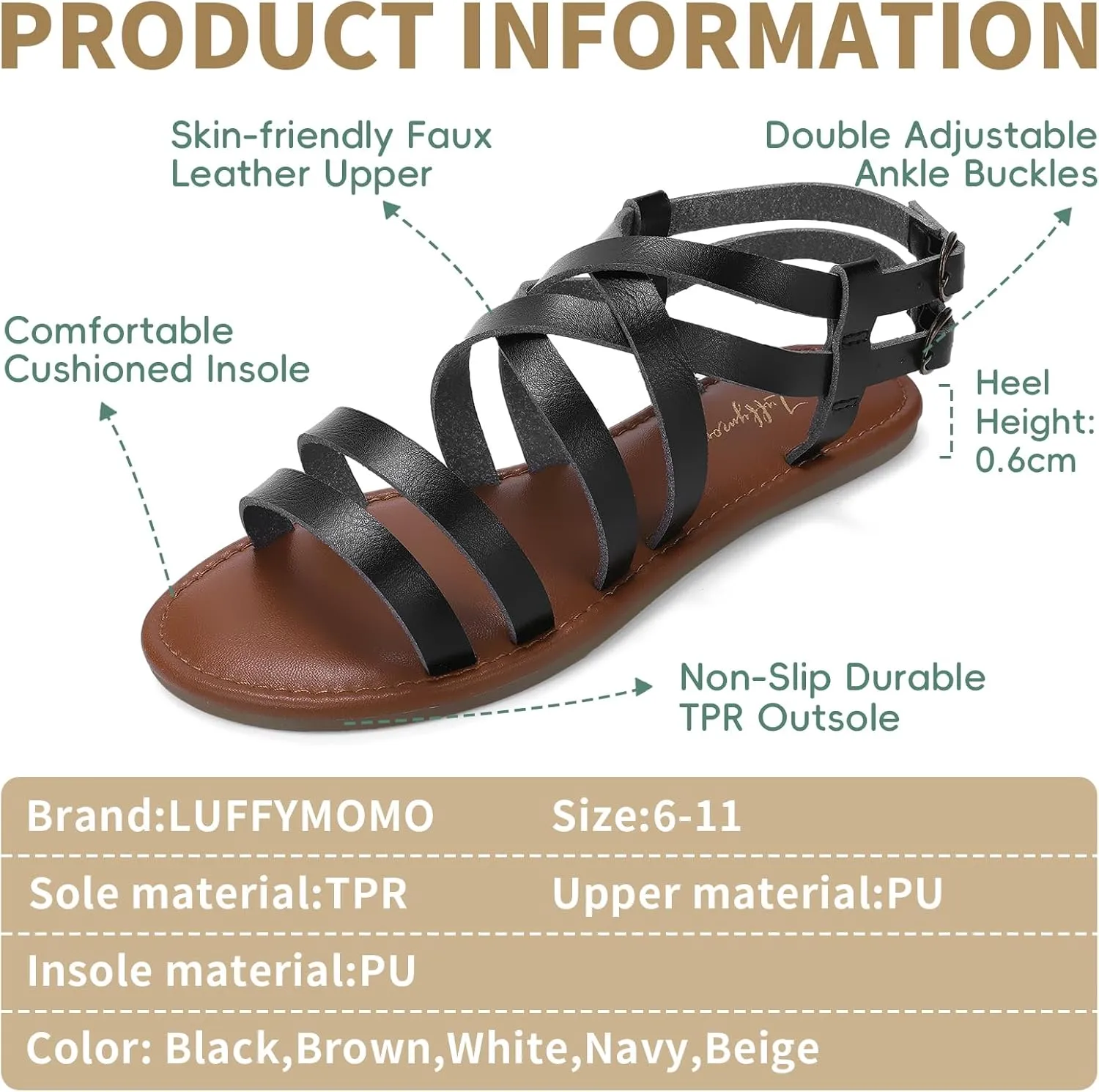 Luffymomo Women's Flat Sandals Open Toe Casual Strappy Sandals Comfortable Ankle Strap Gladiator Slides
