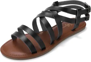 Luffymomo Women's Flat Sandals Open Toe Casual Strappy Sandals Comfortable Ankle Strap Gladiator Slides