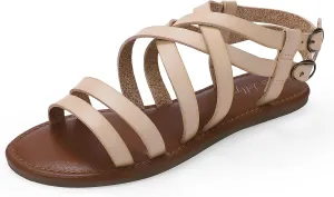 Luffymomo Women's Flat Sandals Open Toe Casual Strappy Sandals Comfortable Ankle Strap Gladiator Slides