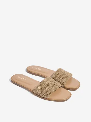 LUNA BLU Taupe Crochet-Strap Slides