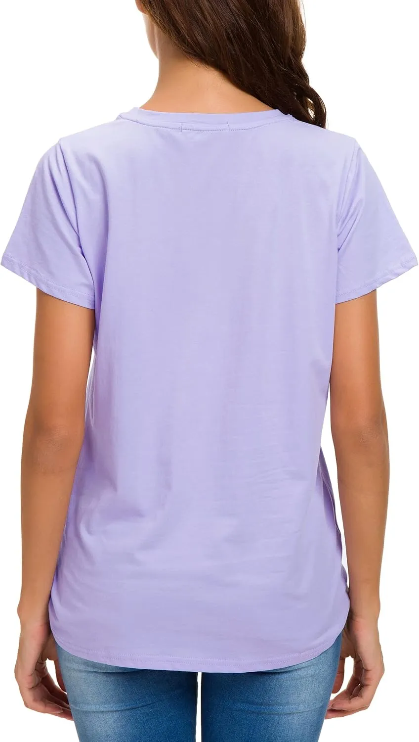 LUSMAY Womens Short Sleeve Loose Twist Knot Front T Shirts Cotton Casual Blouse
