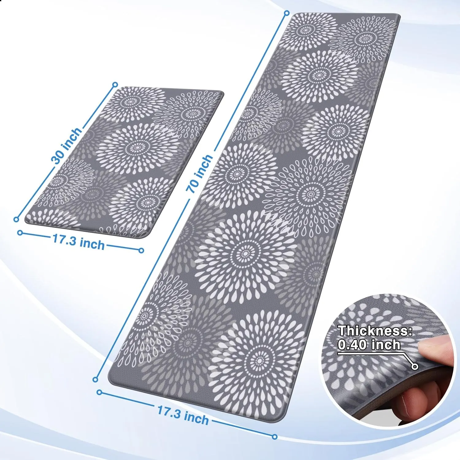 LuxStep Kitchen Mat Cushioned Rugs Anti-Fatigue Mats for Kitchen Floor,Waterproof Non-Slip Mats and Rugs Set for Office,Floor,Laundry 17.3"×30" 17.3"×70",Grey