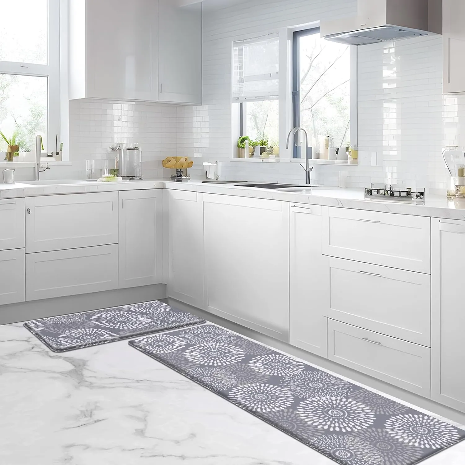 LuxStep Kitchen Mat Cushioned Rugs Anti-Fatigue Mats for Kitchen Floor,Waterproof Non-Slip Mats and Rugs Set for Office,Floor,Laundry 17.3"×30" 17.3"×70",Grey