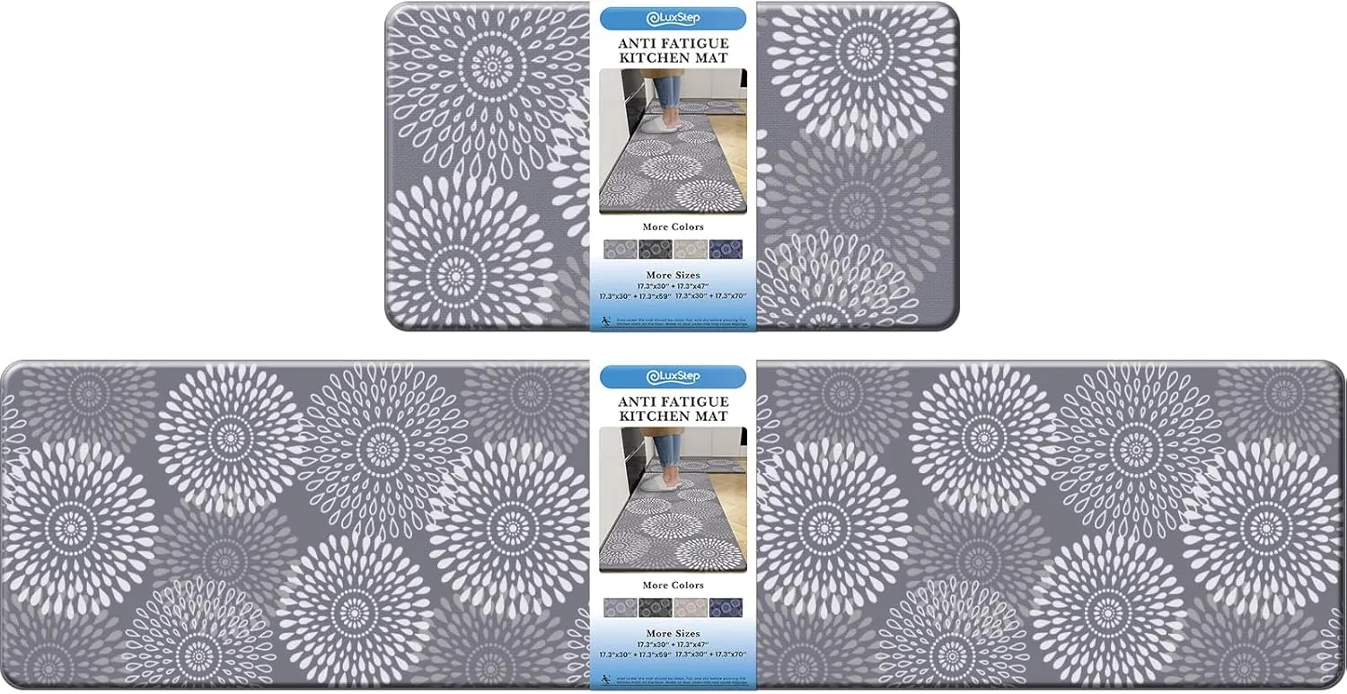 LuxStep Kitchen Mat Cushioned Rugs Anti-Fatigue Mats for Kitchen Floor,Waterproof Non-Slip Mats and Rugs Set for Office,Floor,Laundry 17.3"×30" 17.3"×70",Grey