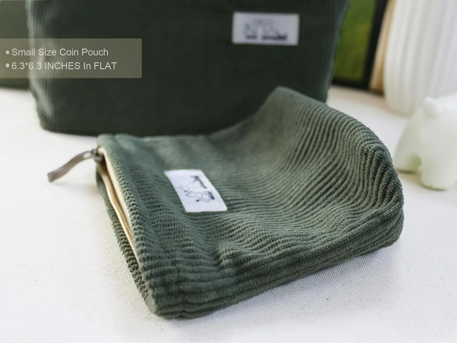 Makeup Bag Set 3 Cosmetic Toiletry Travel Pouch Organizer for Purse Tote, Women Girls Gift, Large Medium Small, Soft Corduroy, Solid Sage Green