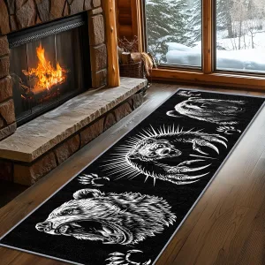 Man Cave Rug Extra Large, Man Cave Runner Rug, 2x6ft, Black and White Grizzly Bear Runners for Hallways, Cabin Animal Wildlife Runner Rug Non Slip Soft - Man Cave Home Decor