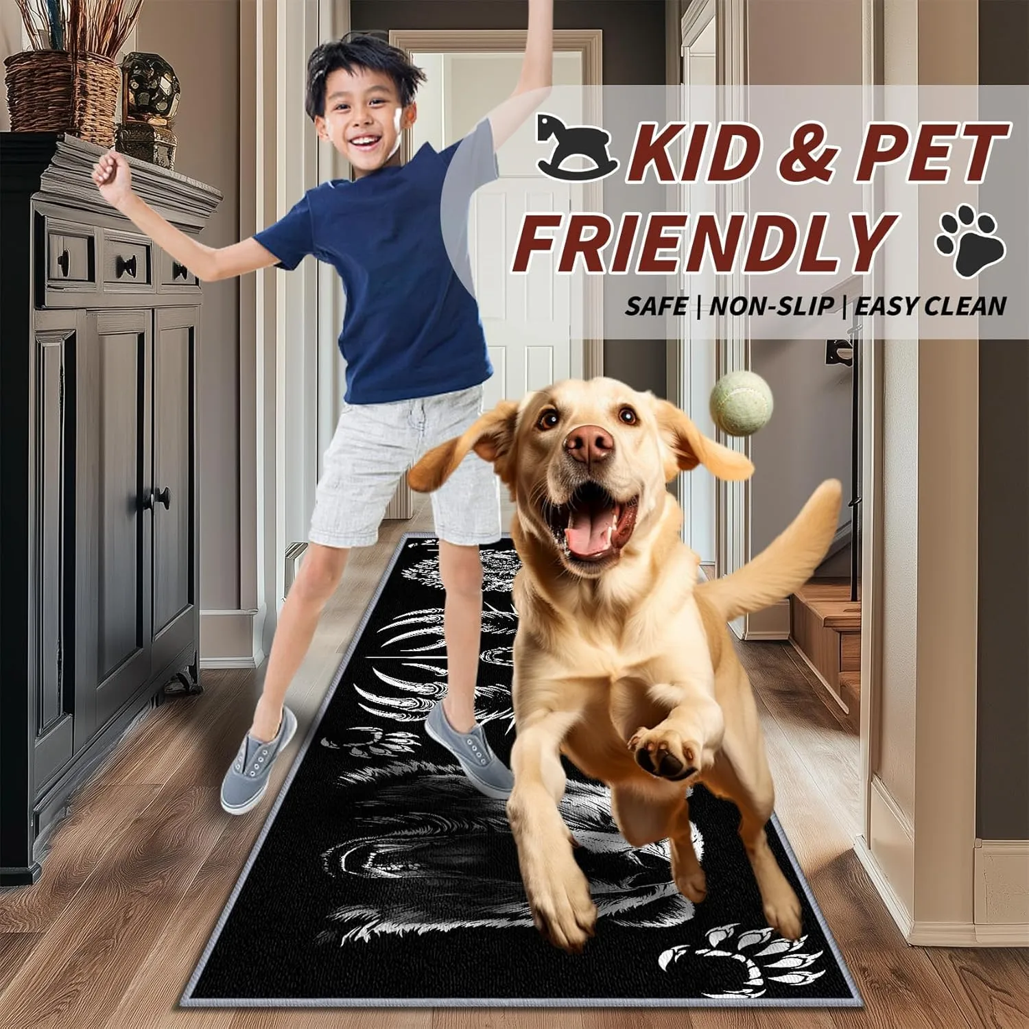Man Cave Rug Extra Large, Man Cave Runner Rug, 2x6ft, Black and White Grizzly Bear Runners for Hallways, Cabin Animal Wildlife Runner Rug Non Slip Soft - Man Cave Home Decor
