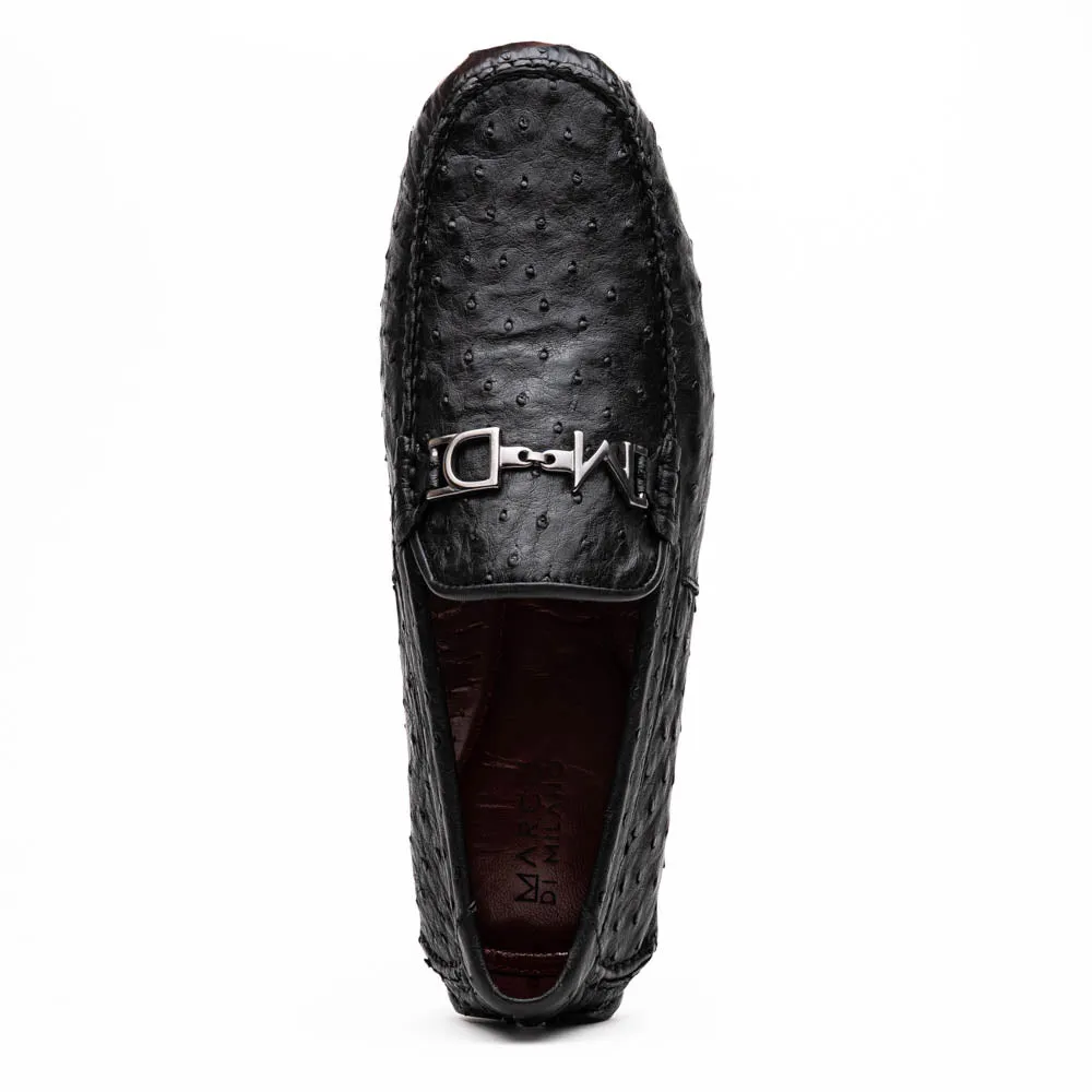 Marco Di Milano Bolonia in Black Ostrich Quill Driving Loafer