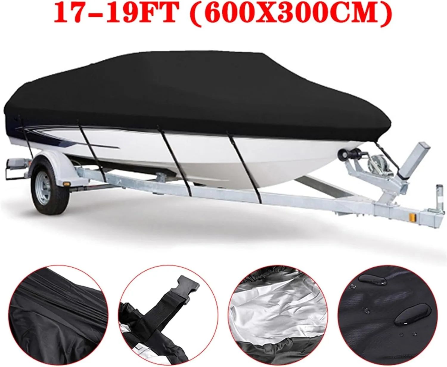 Marine Accessories 600D Yacht Boat Cover Water Resistant Scratch-Proof Anti-UV Protect Fishing Speedboat V-Shape Canvas for Boat Cover Tent B84465(17-19ft)