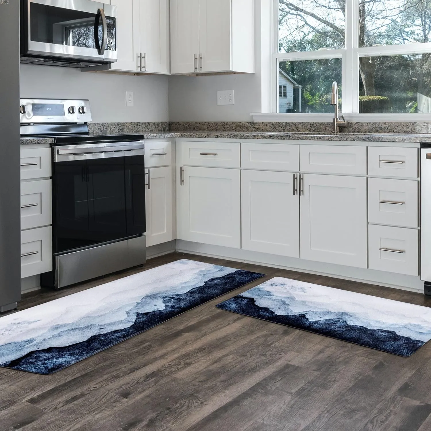 MAYHMYO Anti Fatigue Kitchen Mat - Set of 2 - Blue Mountains Design Comfort Mats - Cushioned, Non Slip Floor Mat