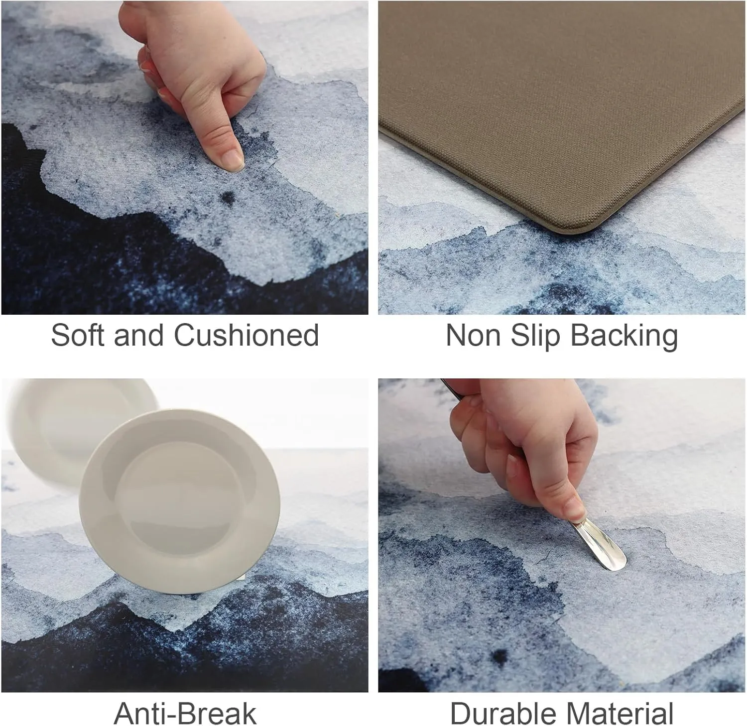 MAYHMYO Anti Fatigue Kitchen Mat - Set of 2 - Blue Mountains Design Comfort Mats - Cushioned, Non Slip Floor Mat