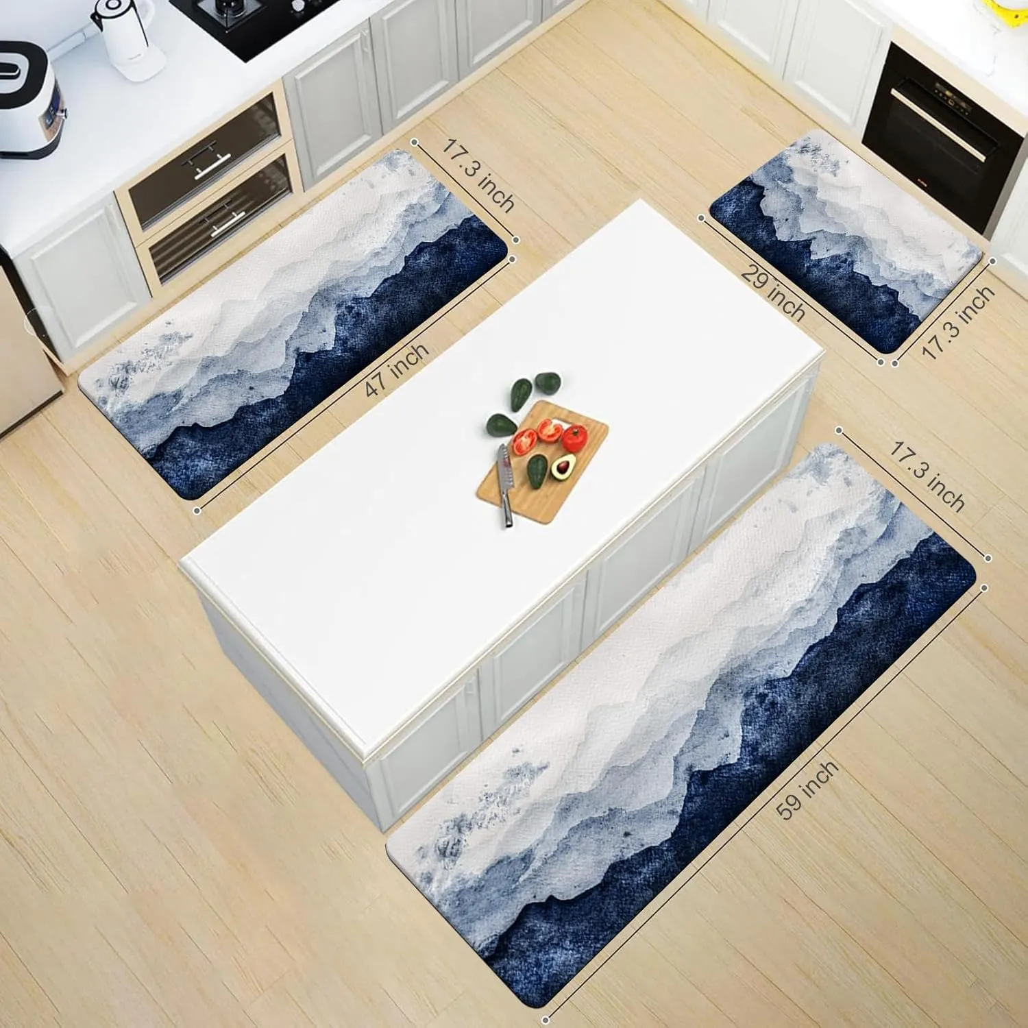 MAYHMYO Anti Fatigue Kitchen Mat - Set of 2 - Blue Mountains Design Comfort Mats - Cushioned, Non Slip Floor Mat