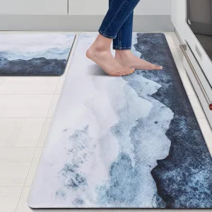 MAYHMYO Anti Fatigue Kitchen Mat - Set of 2 - Blue Mountains Design Comfort Mats - Cushioned, Non Slip Floor Mat