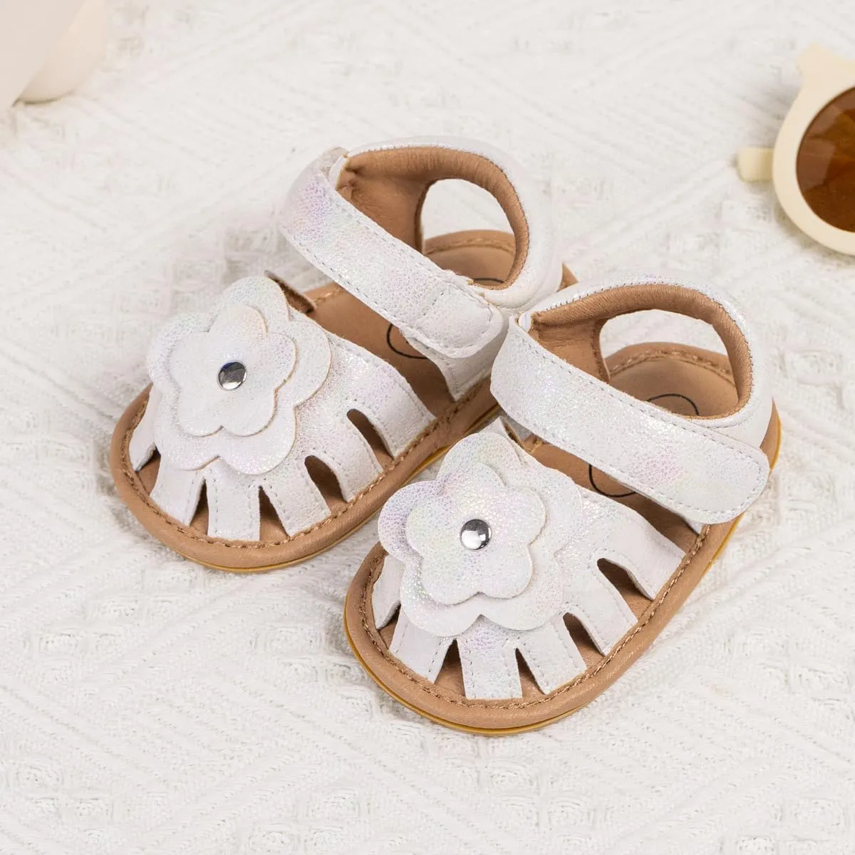 Meckior Baby Toddler Infant Girls PU Leather Soft Open Toe Summer Sandals Flower Princess Flat Shoes