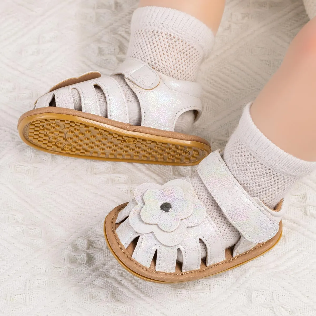 Meckior Baby Toddler Infant Girls PU Leather Soft Open Toe Summer Sandals Flower Princess Flat Shoes