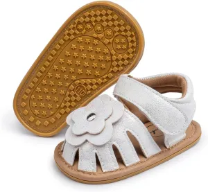 Meckior Baby Toddler Infant Girls PU Leather Soft Open Toe Summer Sandals Flower Princess Flat Shoes