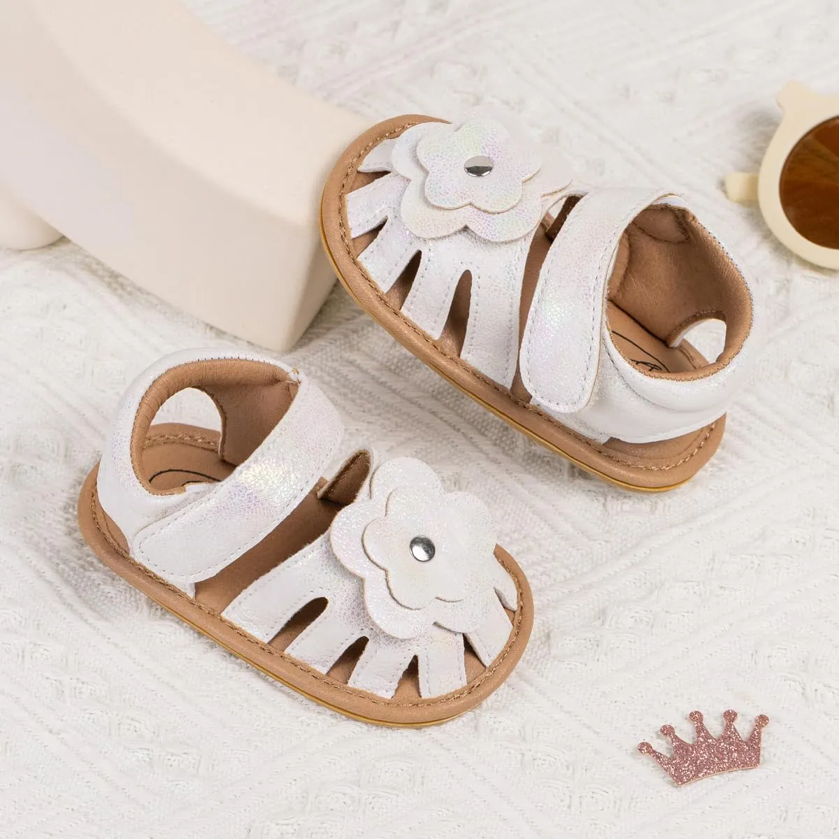 Meckior Baby Toddler Infant Girls PU Leather Soft Open Toe Summer Sandals Flower Princess Flat Shoes