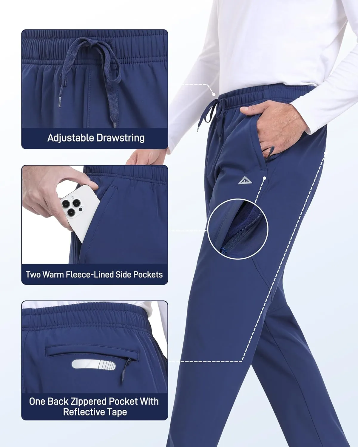 Men Sweatpants Fleece Lined Winter Athletic Pant with Zipper Pockets Warm Joggers for Running Jogging Workout