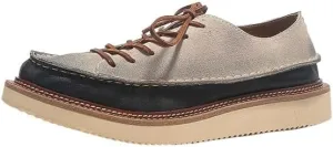 Men's Casual Stitching Design Anti-Suede Brushed Leather Shoes Soft Sole Breathable Loose Flat Sole Suitable for Daily Wear Commuting