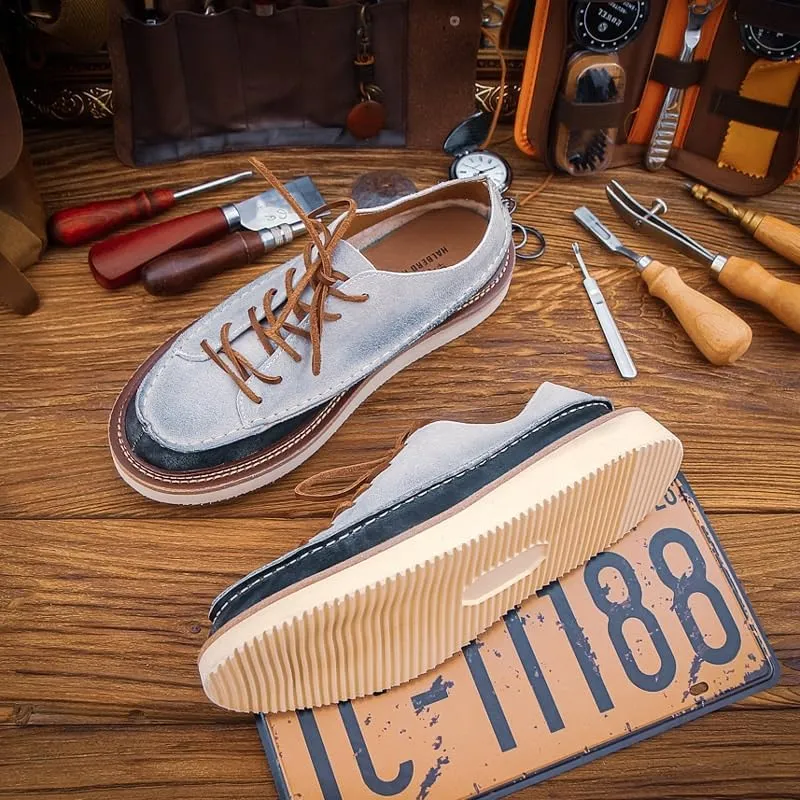 Men's Casual Stitching Design Anti-Suede Brushed Leather Shoes Soft Sole Breathable Loose Flat Sole Suitable for Daily Wear Commuting