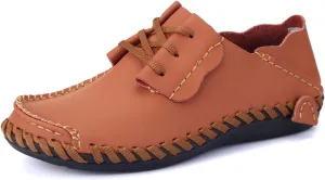 Men's Cowhide Leather Loafers Vintage Lace-up Formal Shoes Fashion Dress Shoes Casual Walking Shoes Non-Slip Soft Bottom Flat Driving Shoes Leather Shoes Size Large, Size 5-16