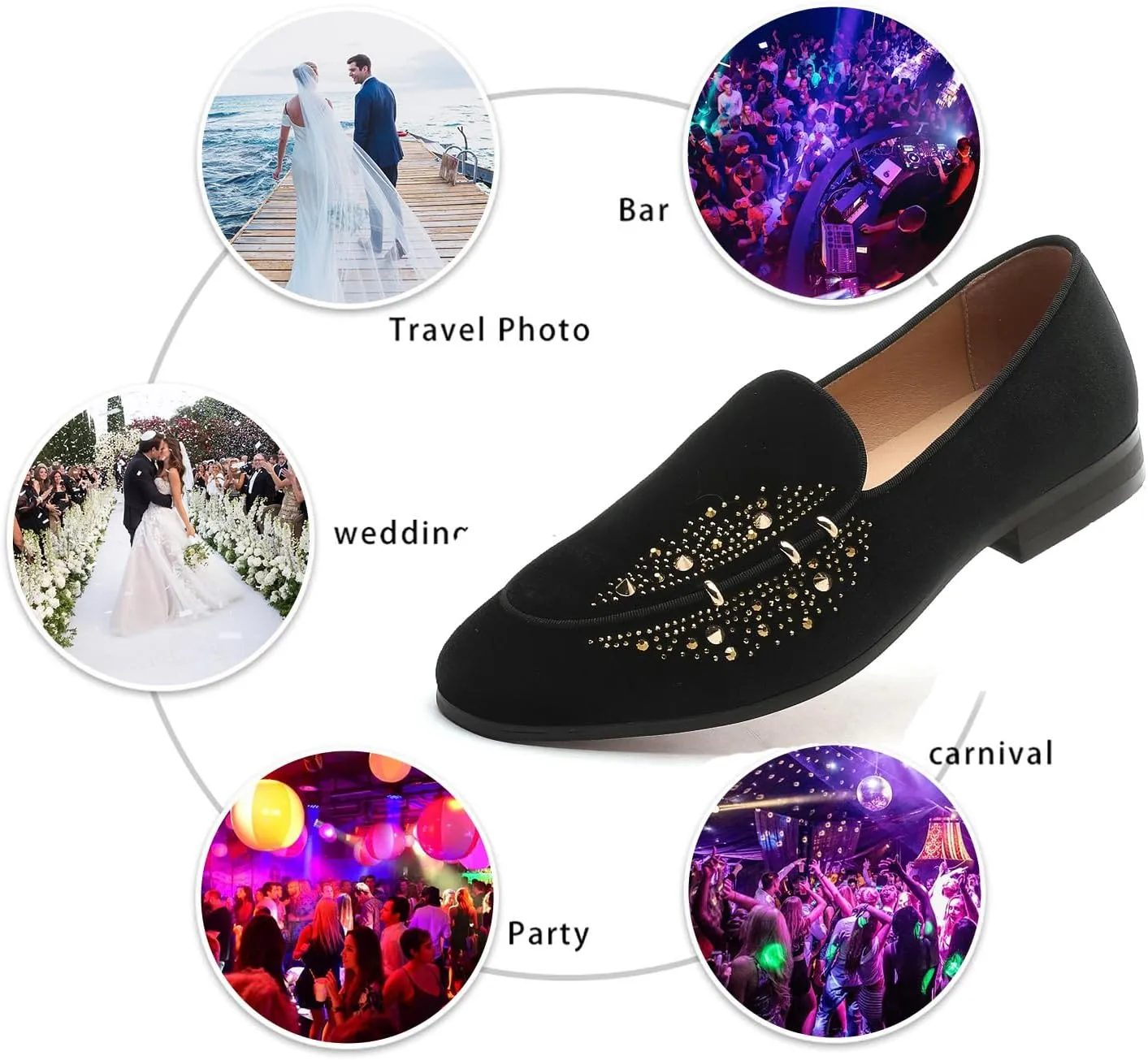 Men's Luxury Velvet Penny Loafers with Fashion Spiked, Casual Penny Loafers for Men, Noble Slip-on Dress Loafers Glitter Suede Smoking Slippers (Black)