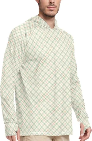 Mens Sun Protection Hoodie Long Sleeve Fishing Shirt UPF 50  Fishing Shirts for Men Rashguard for Men Gingham