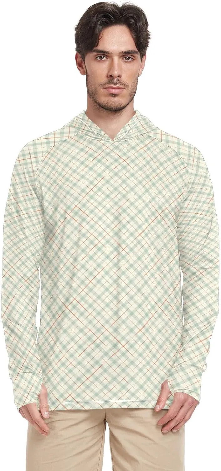 Mens Sun Protection Hoodie Long Sleeve Fishing Shirt UPF 50  Fishing Shirts for Men Rashguard for Men Gingham