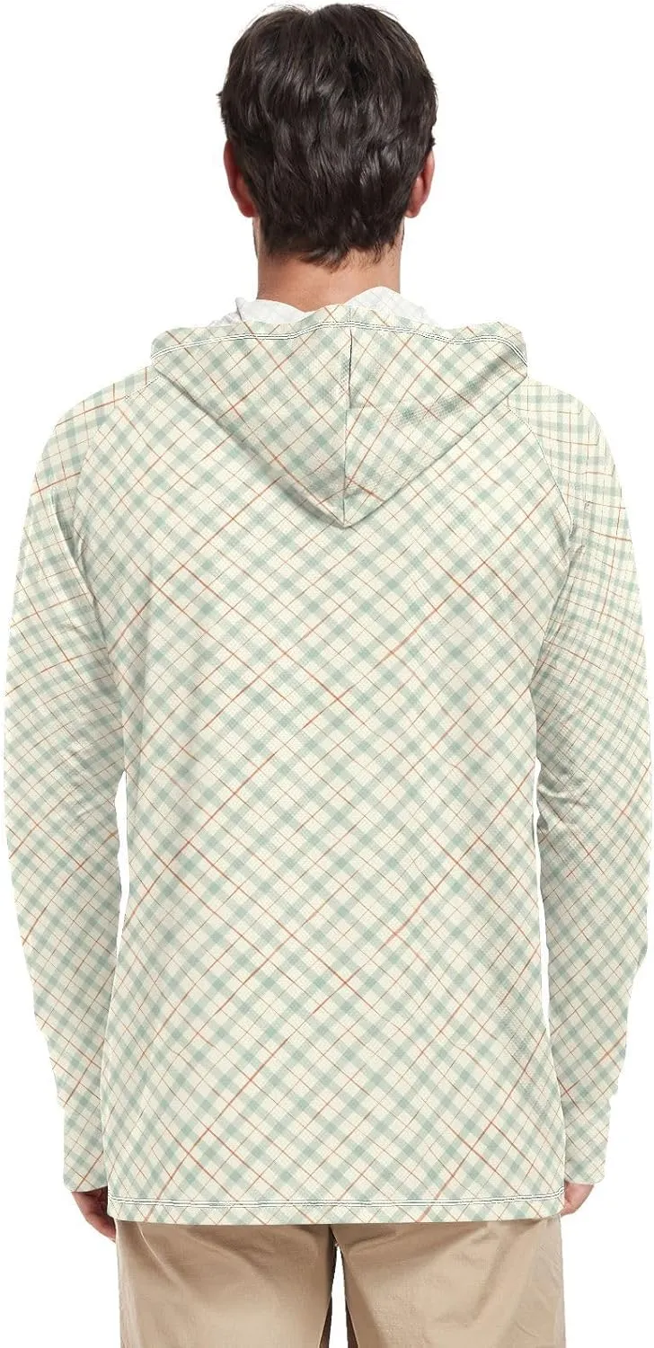 Mens Sun Protection Hoodie Long Sleeve Fishing Shirt UPF 50  Fishing Shirts for Men Rashguard for Men Gingham