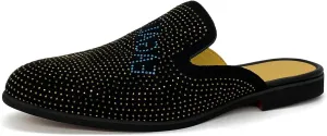 Mens Velvet Slip-On Mules Loafers Glitter Half Loafers Shoes Mens Backless Sandals Black White Size 7-13