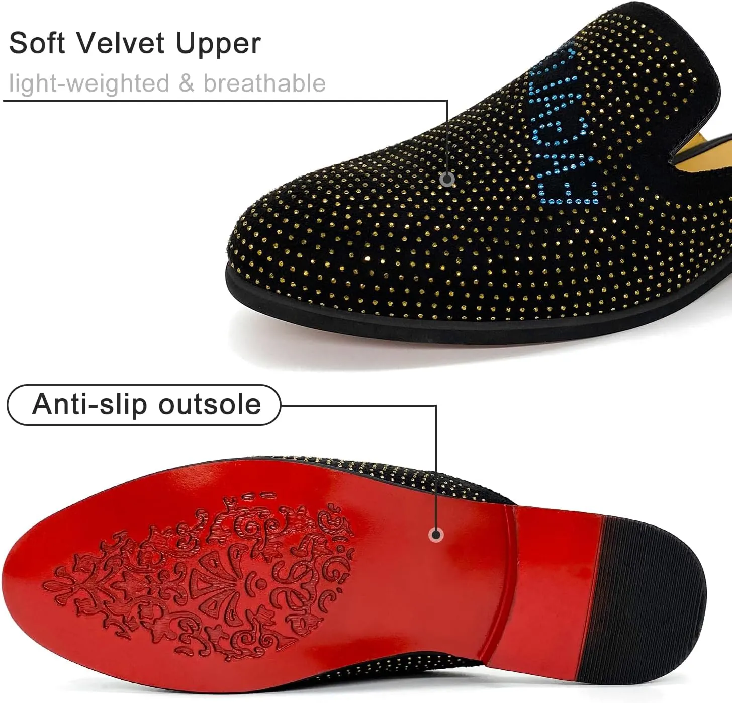 Mens Velvet Slip-On Mules Loafers Glitter Half Loafers Shoes Mens Backless Sandals Black White Size 7-13
