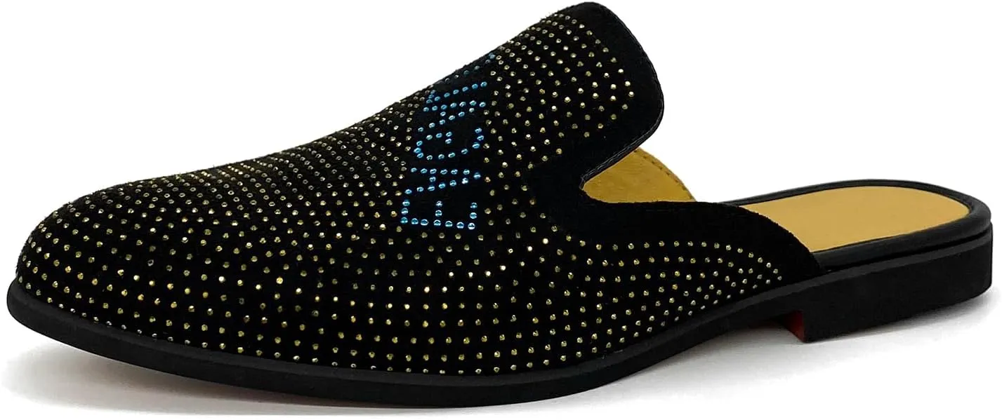 Mens Velvet Slip-On Mules Loafers Glitter Half Loafers Shoes Mens Backless Sandals Black White Size 7-13