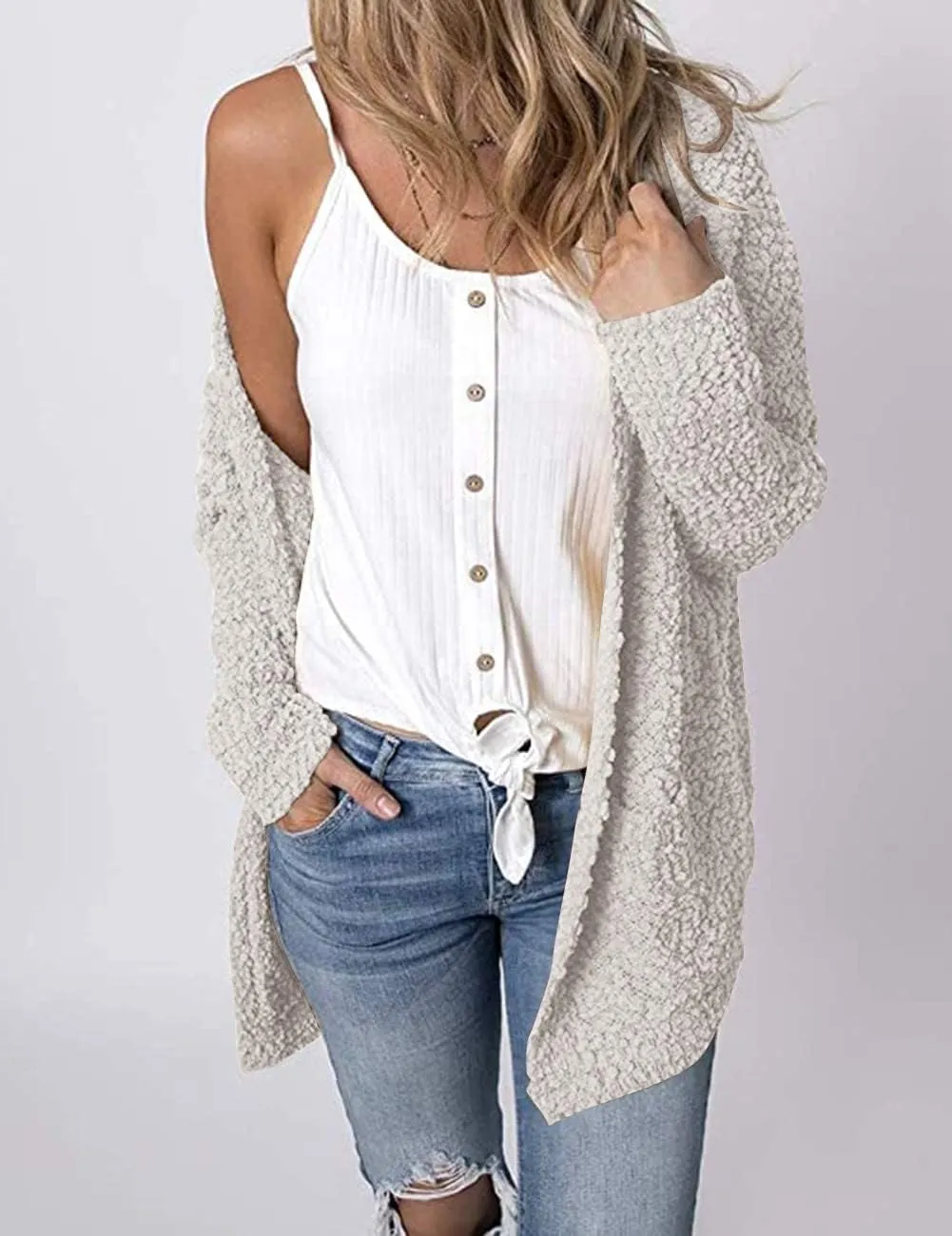 MEROKEETY Women's Long Sleeve Soft Chunky Knit Sweater Open Front Cardigans Outwear Coat