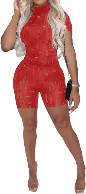 MESLIMA Women's Sexy Solid Two Piece Outfits Hollow Out Long Sleeve Crop Top Bodycon Pants Sets Tracksuit