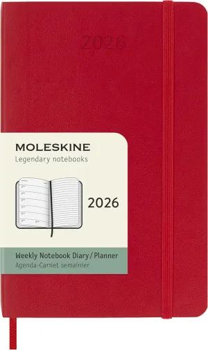 Moleskine Classic 12 Month 2026 Weekly Planner, Soft Cover, Pocket (3.5" x 5.5"), Scarlet Red, 144 pages