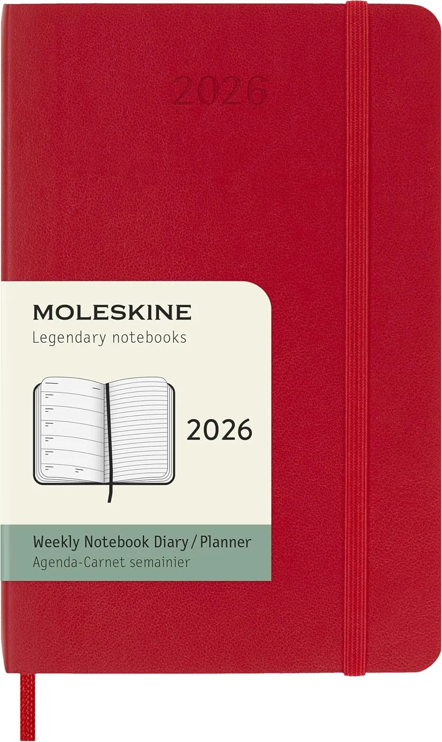 Moleskine Classic 12 Month 2026 Weekly Planner, Soft Cover, Pocket (3.5" x 5.5"), Scarlet Red, 144 pages