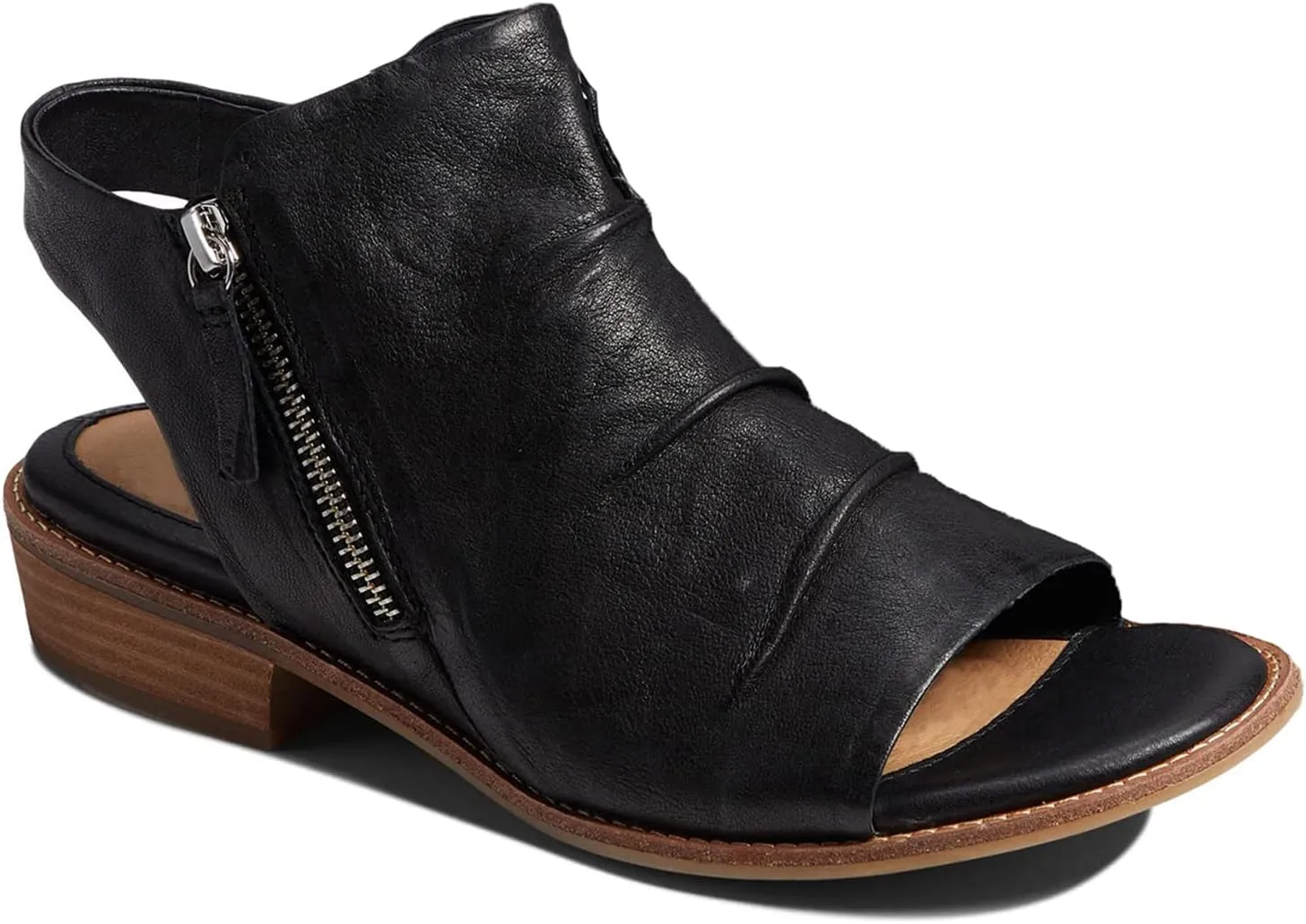 MOOMMO Women Low Block Heel Sandal Booties Peep Toe Side Zipper Sandals Cut Out Backless Chunky Stacked Heel Slingback Ankle Boots Open Toe Pleated Retro Casual Heeled Sandals Dress Party 4-11 M US
