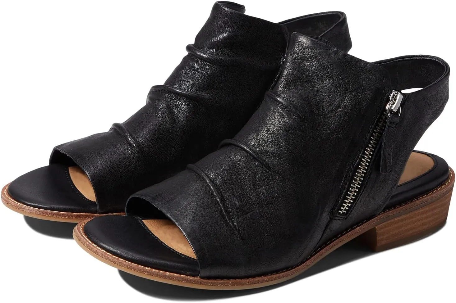 MOOMMO Women Low Block Heel Sandal Booties Peep Toe Side Zipper Sandals Cut Out Backless Chunky Stacked Heel Slingback Ankle Boots Open Toe Pleated Retro Casual Heeled Sandals Dress Party 4-11 M US