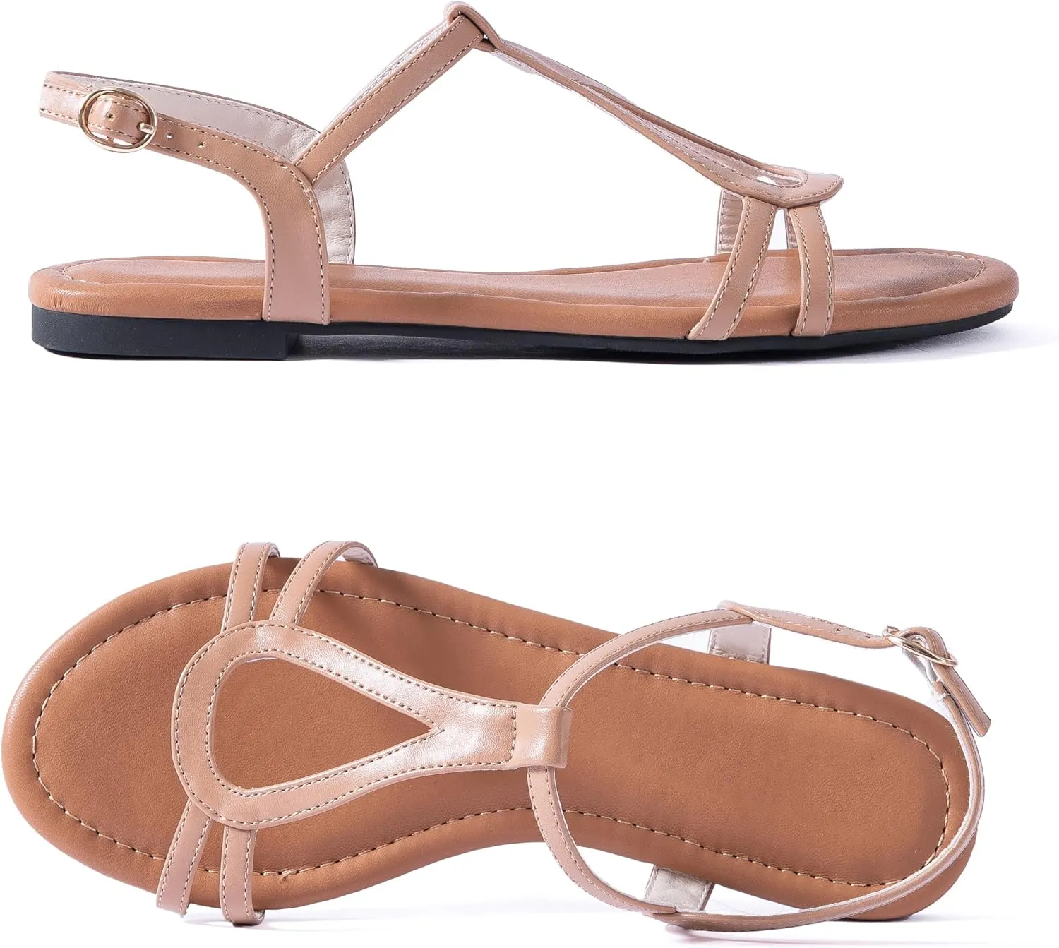 Mtzyoa Women Strappy Flat Sandals Gladiator Dressy Ankle Strap Summer Vacation Comfort Leather Ladies Casual Party Trendy