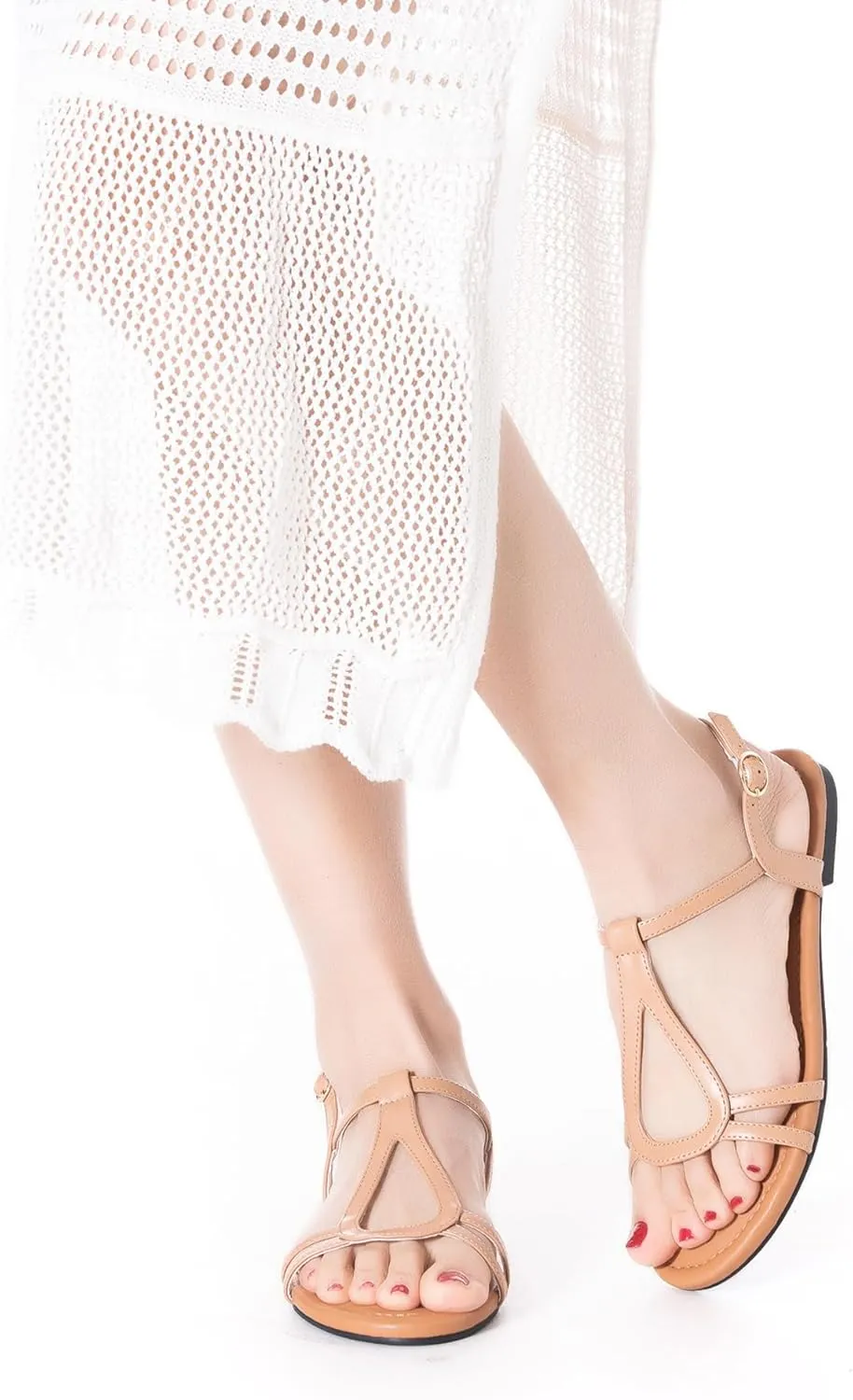 Mtzyoa Women Strappy Flat Sandals Gladiator Dressy Ankle Strap Summer Vacation Comfort Leather Ladies Casual Party Trendy