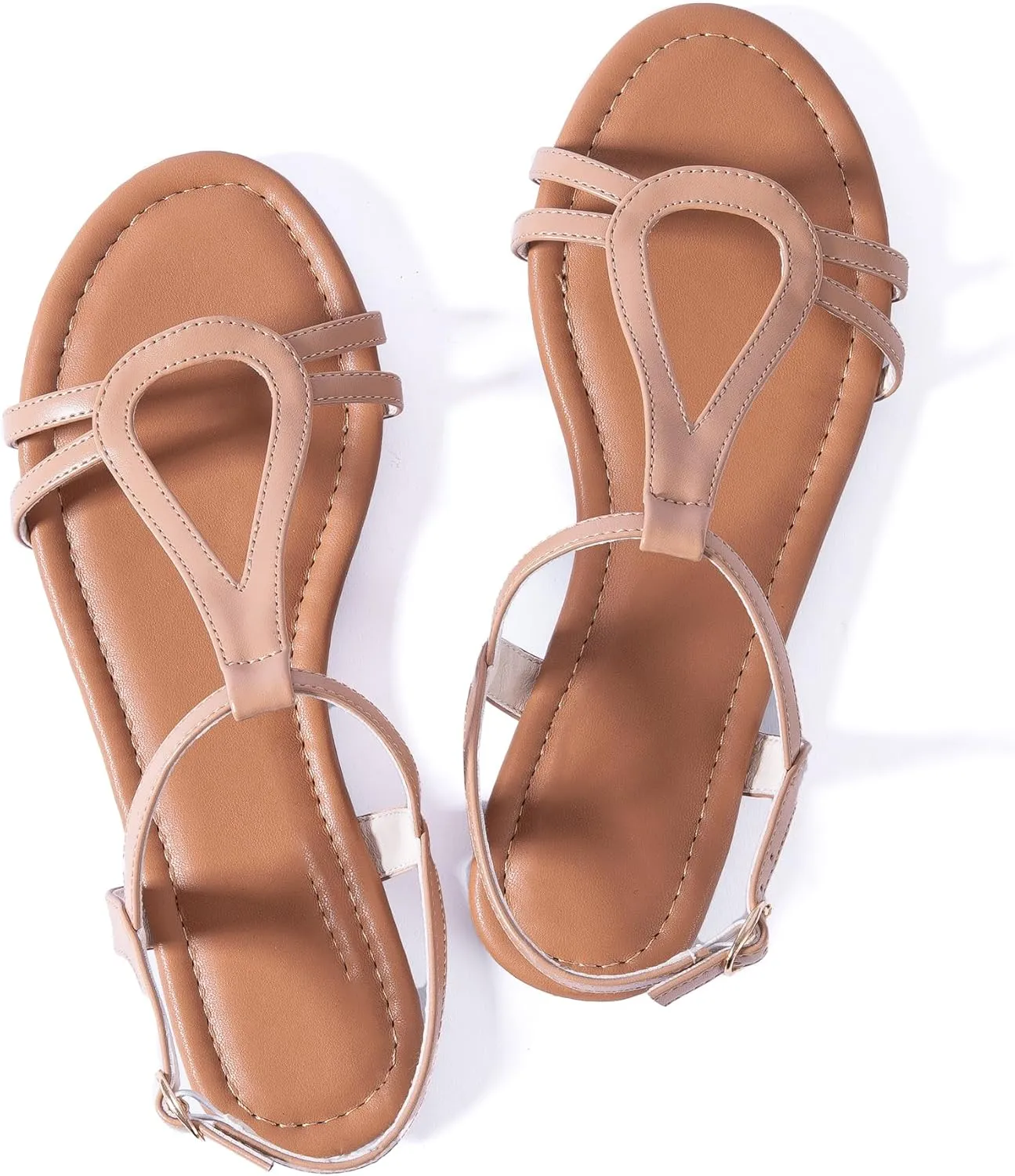 Mtzyoa Women Strappy Flat Sandals Gladiator Dressy Ankle Strap Summer Vacation Comfort Leather Ladies Casual Party Trendy