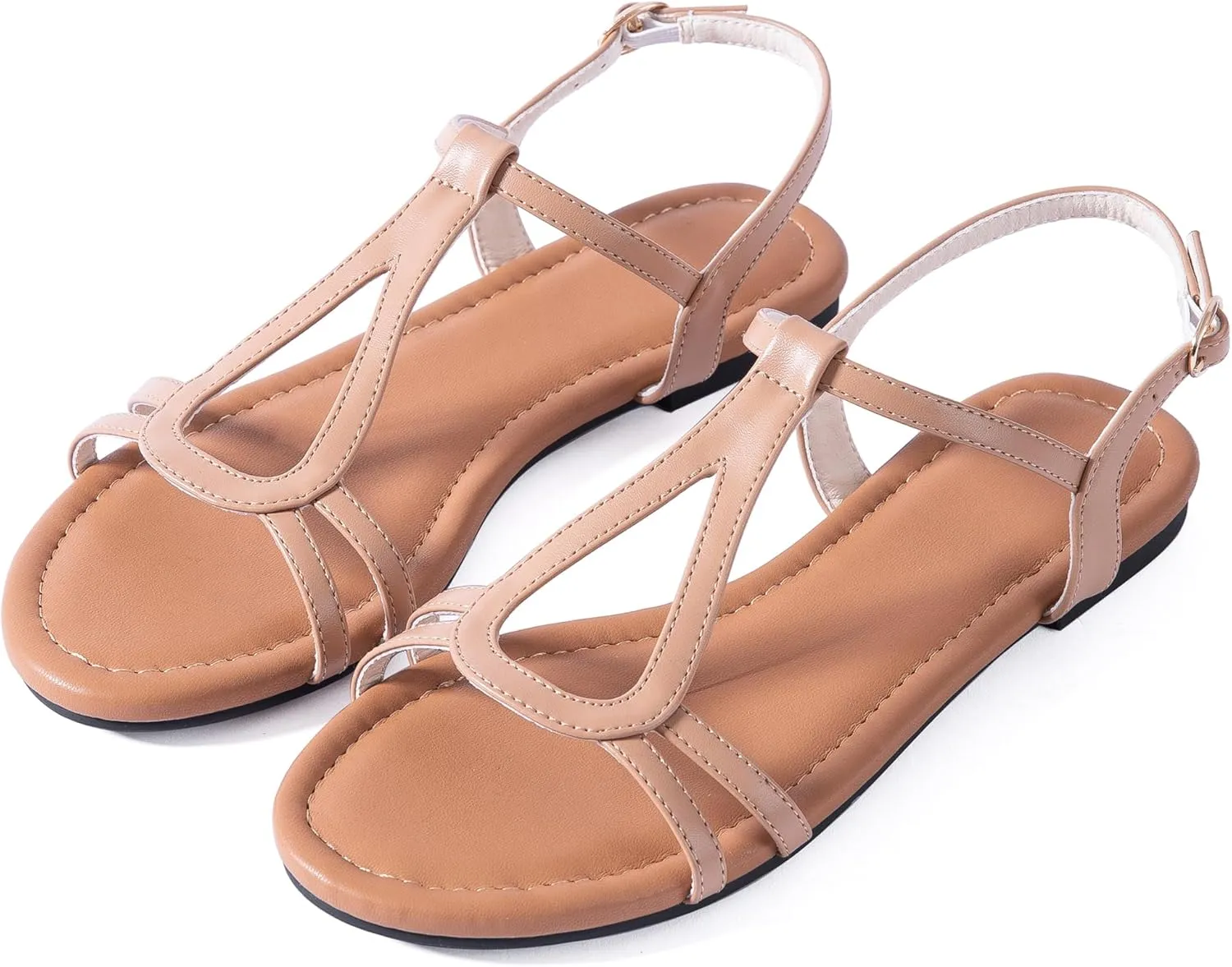 Mtzyoa Women Strappy Flat Sandals Gladiator Dressy Ankle Strap Summer Vacation Comfort Leather Ladies Casual Party Trendy